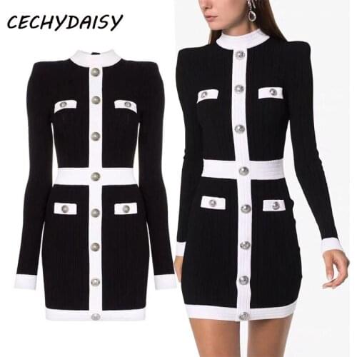 Winter Dress Elegant Vintage Luxury Clothing Evening Party Mini Dress Women Long Sleeve Knitted Black Sexy Ladies Dresses Autumn