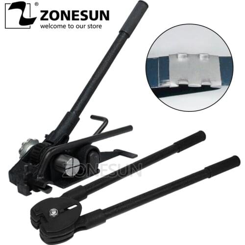 ZONESUN 20mm Manual Steel Strapping Machine Manual Sealless Combination Tool Steel Belt Packing Machine for Steel Straps Banding