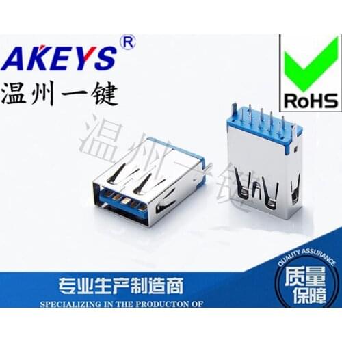 10pcs USB 3.0TYPE A female DIP 180 degrees Connector 9-pin vertical straight plug without edge Angled female seat