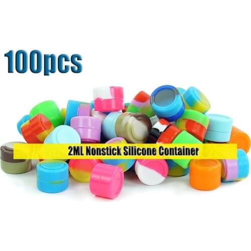 100pcs 2ML Nonstick Silicone Container Non-stick Oil Wax Jar Dab Storage Box Silicone Jar Travel Face Cream Liquid Containers