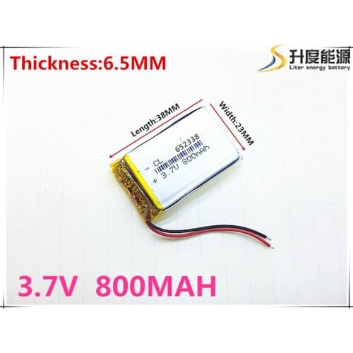 3.7V lithium polymer battery 6.5*2338 652338 800mAh MP3 MP4 GPS 6.5*23*38mm lithium battery small stereo GPS