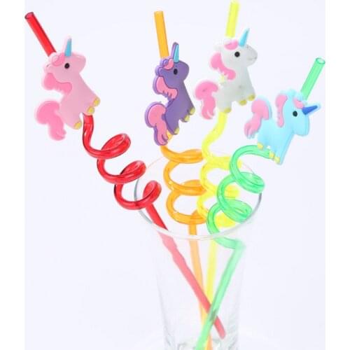 4PCS Cartoon Unicorn Straw Smoothie Drinking Plastic Straws for Milkshakes Ice Drinks Kids Fruit Party Supplies