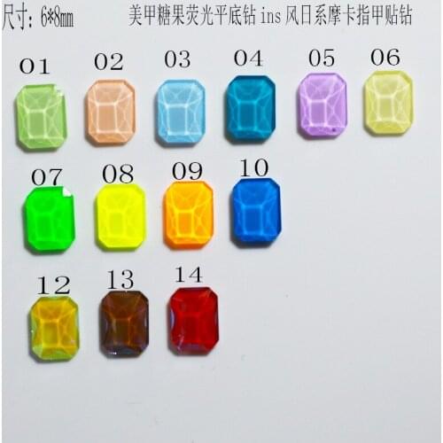 50pcs/Pack Japan Korean Decor Candy Colorful Fluorescent Rectangle Flat Rhinestone Gel Nail Art Parts 3D DIY Metal Accessories