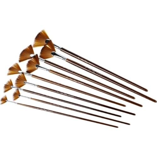 9Pcs Fan Shape Brush Painting Pen Set Nylon Hair Acrylic Watercolor Art Supplies U4LD
