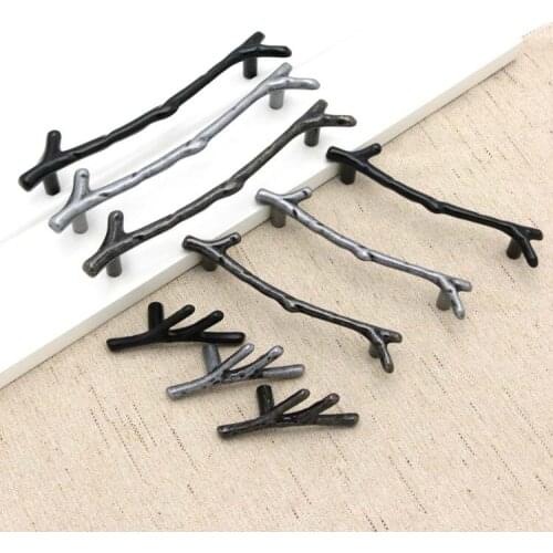 96mm 128mm Fashion Tree Branch Furniture Handle Black Silver Bronze Kitchen Cabinet Handles Drawer Knobs Door Pulls Hardware