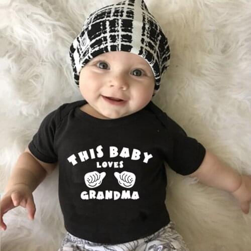 This Baby Loves Grandma Print Newborn Bodysuits Black Cotton Baby Boy Bodysuit Infantil Twin Baby Clothing 0-18M