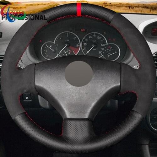 DIY Black Leather Suede Steering Wheel Cover For Peugeot 206 1998-2005 206 SW 2003-2005 206 CC 2004 2005 Car Accessories