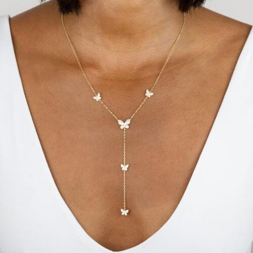 Long Y lariat chain for women micro pave cz cute lovely butterfly charm sexy women y lariat necklace