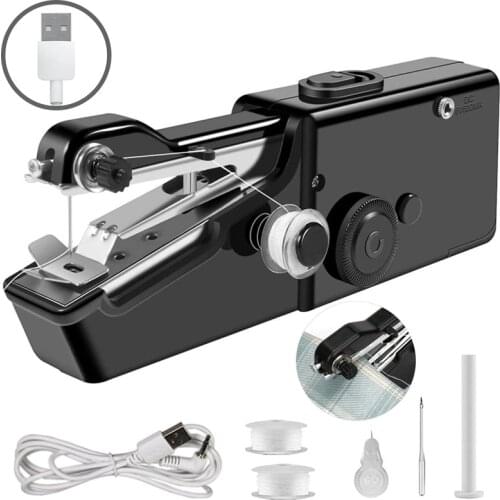 USB Electric Handheld Sewing Machine Kit, Cordless Mini Quick Repairing Sewing Machine for Denim Curtain Leather