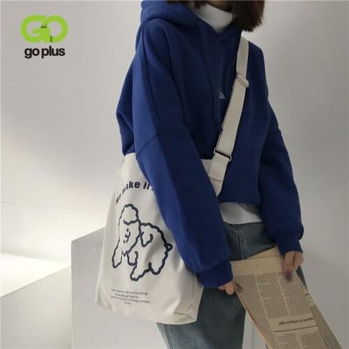 GOPLUS 2021 Cartoon Puppy Canvas Shopping Tote Bag Reusable Printing Women Eco Shoulder Bag Book Bag for Girl Handbag Shopper