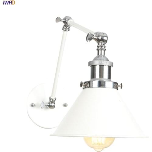 IWHD White Long Arm Vintage Wall Lamp Beside Bedroom Living Room Edison Loft Industrial Style Retro Wall Lights Fixtures LED
