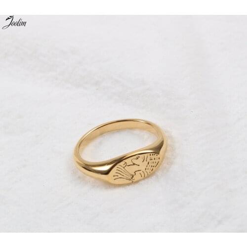 Joolim High End 18K Gold PVD Man Portrait Seal Rings for Women Stainless Steel Jewelry Wholesale