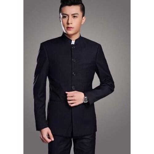 Stand Collar Chinese Tunic Men Suit Set Latest Coat Pant Designs Suits Groom mens suit Costume Made Plus Size (Jacket+Pant) New