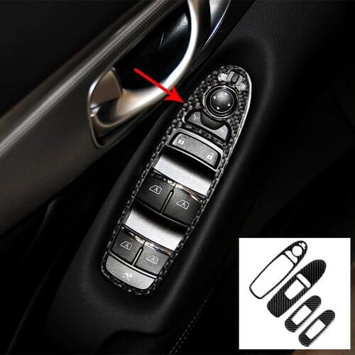 4PCS For Peugeot Q50 2014-2019 Carbon Fiber Interior Accessories Window Lift Switch Button Cover Trims Door Armrest Panel Frame