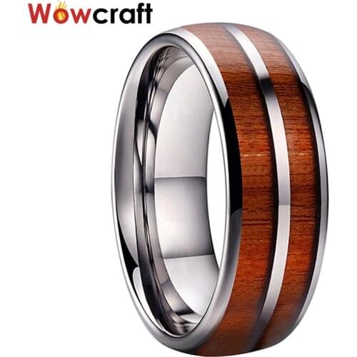 Mens Tungsten Carbide Rings Womens Wedding Band Wood Inlay Comfort Fit Engagement Ring