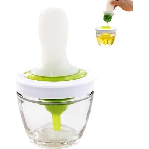 Oil Bottle and Brush Set Silicone Oil Brush Bottle with Glass Clear Container For Cooking BBQ Barbecue Brush Heat Resistant