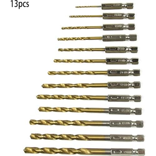 13pcs/lot High Speed Steel HSS Titanium Coated Drill Bit Set 1/4 Hex Shank 1.5-6.5mm tungsten carbide Twist drill bits