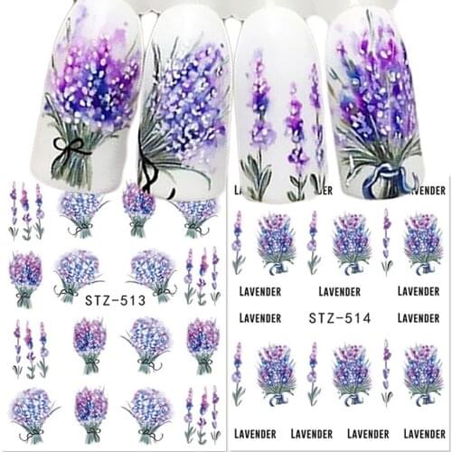 Lavender Bouquet Nail Water Stickers Purple Blooming Flowers Slider For Nails Manicure Decal Nail Art Accessories NLSTZ501-514