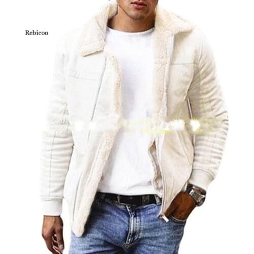 New Mens Faux Leather Jackets and Coats Male Fleece Lined Winter Warm Parkas Outerwear Solid Thicken Faux Fur Casual Jackets