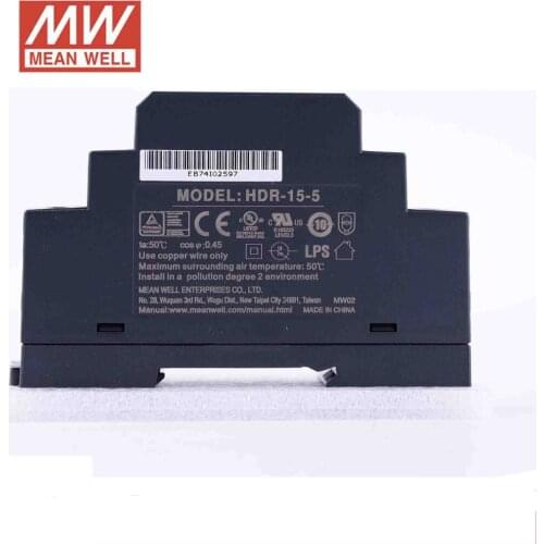 Original MEAN WELL HDR-15-5 2.4A 12W 5V meanwell ultra slim step shape DIN Rail Power Supply HDR-15
