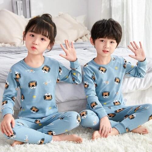 Boys Girls Pajamas Autumn Winter Long sleeve Childrens Clothing Sleepwear Cotton Lion Pyjamas Sets For Kids 2 4 6 8 10 12 Years