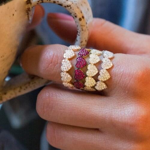 Lover valentines gift Micro pave cz heart gold multi silver color women finger ring size 6 7 8