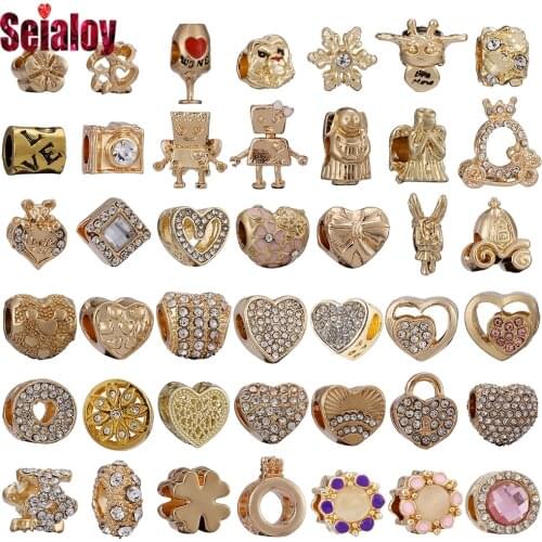 Seialoy 2pcs Golden Crystal Bead Shiny Charm Fit Diy Bracelet & Bangle Original Fine Women Bracelets Jewelrys Accessories Bead