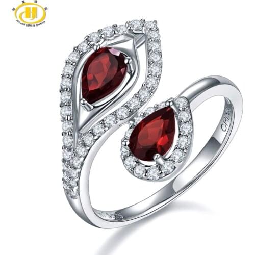 Valentines Day Gift Natural Gemstone Red Garnet You & Me Solid 925 Sterling Silver Engagement Ring Fine Fashion Hutang Jewelry