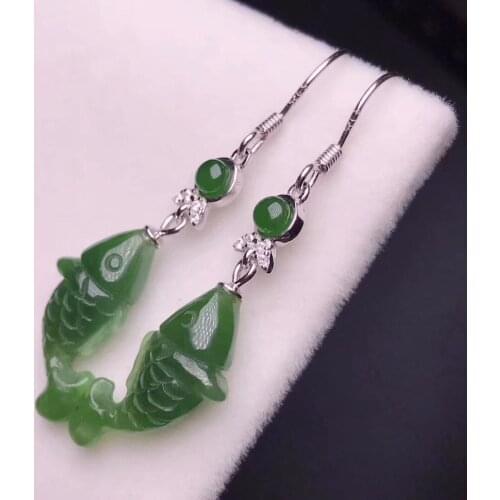 Natural nephrite yu drop earrings, new style earrings, S925 silver inlay
