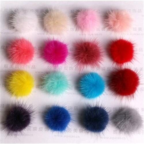 Multi Colors Real Rabbit Fur Flat Pompom Ball Round 35 mm For DIY Crafts Making Jewelry 5 pieces a lot