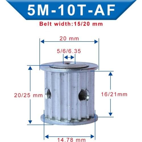 Timing Pulley 5M-10T Bore Size 5/6/6.35 mm Aluminum Material Belt Pulley Slot Width 16/21 mm For Width 15/20 mm 5M-Timing Belt
