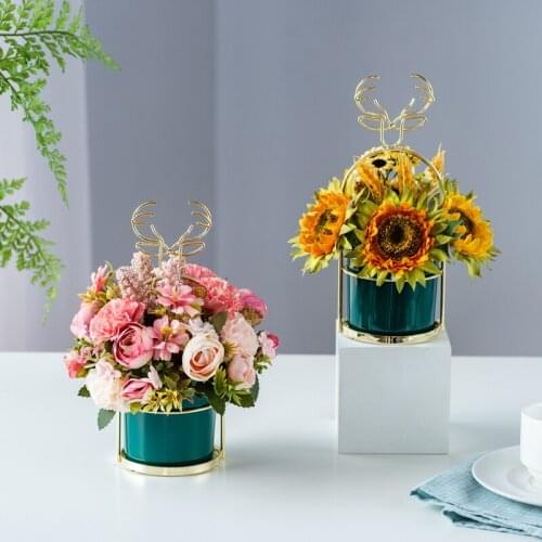 Nordic Ceramic Vase+Artificial Flowers Ornaments Home Livingroom Desktop Figurines Crafts Coffee Table Accessories Decoration