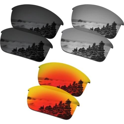 SmartVLT 3 Pairs Polarized Sunglasses Replacement Lenses for Oakley Bottle Rocket Stealth Black and Silver Titanium and Fire Red
