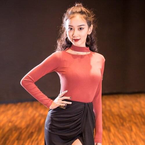 Slim Latin Dance Top Long Sleeve Tango Salsa Cha Cha Samba Rumba Ballroom Practice Wear Irregular Performance Outfit DF1778