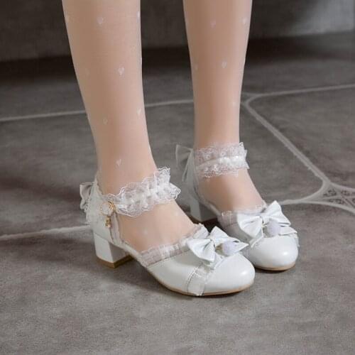 New Women Pumps Summer Fashion Sexy round Toe Wedding Party mid Heeled Shoes Women butterfly-knot buckle Sandals