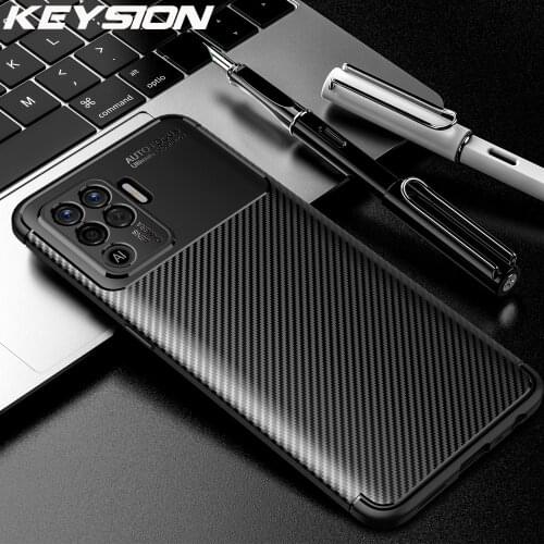 KEYSION Shockproof Case for OPPO A94 5G A94 4G Carbon Fiber Texture silicone Phone Back Cover for OPPO F19 Pro F19 Pro+ Plus
