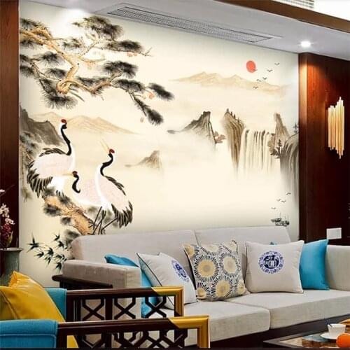 Wellyu New Chinese-style welcoming pine ink landscape water and wealth background wall custom large mural wallpaper mural