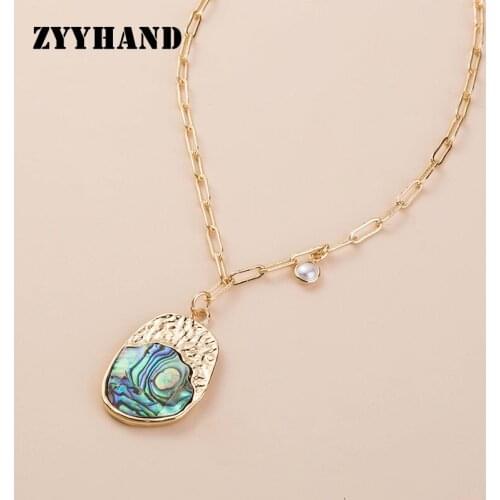 Natural Abalone Shelll Women Pendant Necklace Irregular Golden Color Cross Chain Pearl Charm Lady Romantic Jewelry