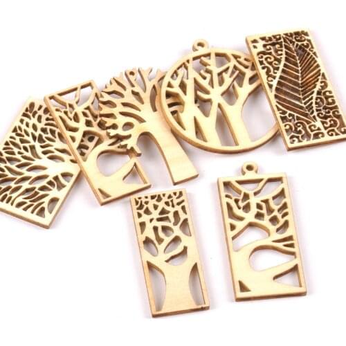 10pcs Wooden Crafts creativity hollow out tree Pattern Scrapbooking Crafts wood decoration for Home Decoration m2131