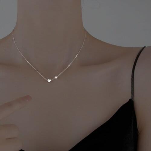 100% Real 925 Sterling Silver Dainty Love Heart and Seashell Pearl Choker Necklaces for Women Jewelry Birthday Christmas Gifts