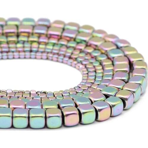 2/3/4/6MM Hematite Natural Stone Square Cube Shape Light Purple Spacer Loose Beads For Jewelry Making DIY Bracelets Accessories