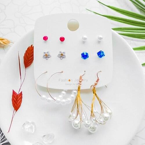 2021 Vintage Womens Pearl Drop Earrings Set Korean Style Dangle Earrings Crystal Pearl Geometric Stud Earring Tend Jewelry Gift