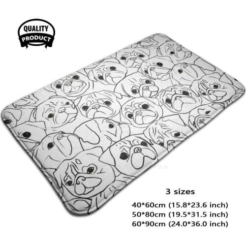 Pugs Line Drawing Pattern 3D Household Goods Mat Rug Carpet Foot Pad Pug Pugs Dogs Dog Pug Pug Pattern Pug Line Drawing Pug Pug