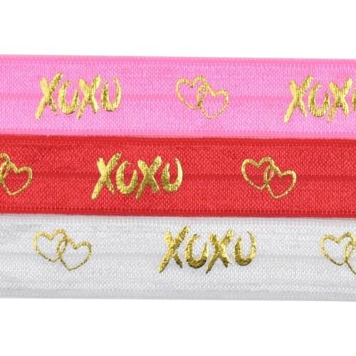 5/8" Gold Foil XOXO text Fold Over Elastic Foe Elastic For Headband Ties Hair Accessory Welcome Custom Printed