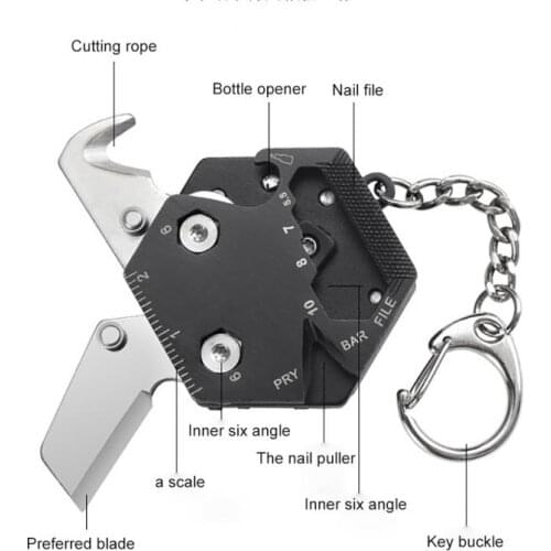 Free Shipping Multitool Keychain Hexagonal Kit,Folding Mini Pocket Survival Tool Set With Knife Micro Screw Driver Set Hot
