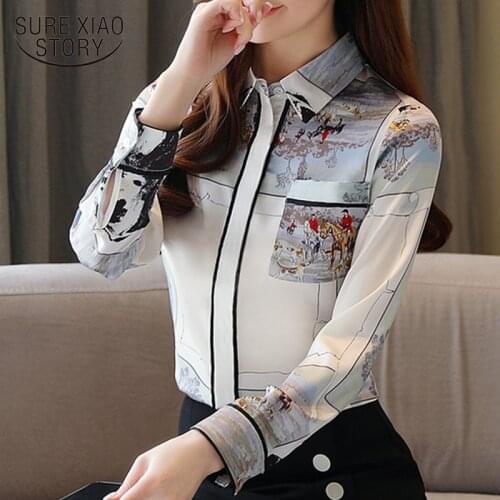 Blusas Mujer De Moda 2021 Fashion 2021 Elegant Print Long Sleeve Silk Women Shirts Womens Tops and Blouses Spring 8526 50