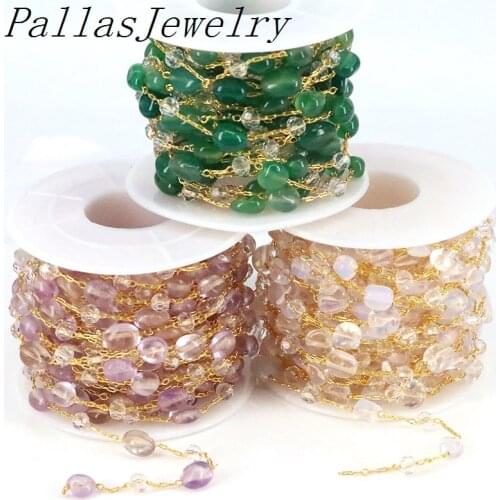 5Meters, Multi Color Natural Stone beads rosary chain,wire wrapped stone beaded on chain, for Necklaces Bracelets Anklet Jewelry