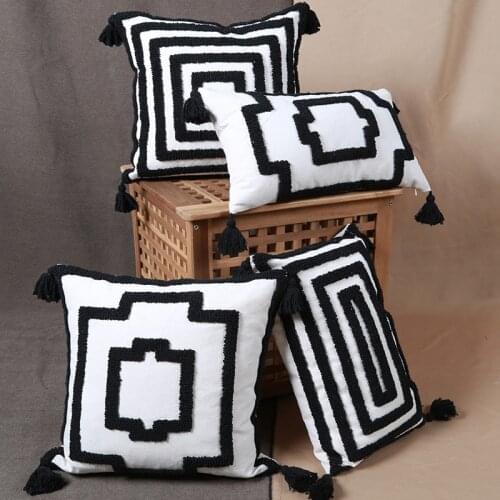 Black and White Sofa Cushion Cover Pillow Creative Three-dimensional Geometric Tufted Pillow Embroidered Pillowcases