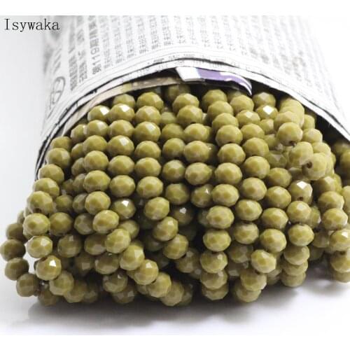 Isywaka Solid Army Green Colors 4*6mm 50pcs Rondelle Austria faceted Crystal Glass Beads Loose Spacer Round Beads Jewelry Making