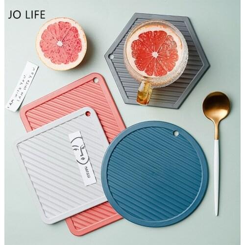 JO LIFE Non-slip Geometric Striped Silicone Placemat Nordic Style Cup Coasters Kitchen Bowl Pot Holder Insulation Pad